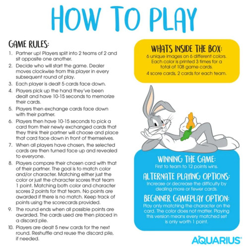 Looney Tunes Memory Master Card Game Instructions  Looney Tunes Memory Master Card Game Instructions
