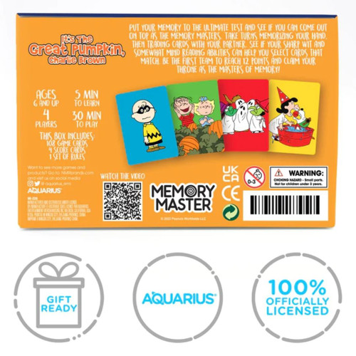 Peanuts It's The Great Pumpkin, Charlie Brown Memory Master Card Game Packaged Back View 