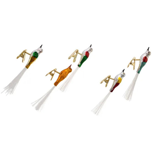 Early Years Glass Bird Clip-On Ornaments Side View Early Years Glass Bird Clip-On Ornaments Side View