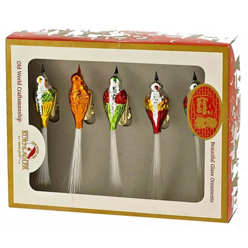 Early Years Glass Bird Clip-On Ornaments Packaged View Early Years Glass Bird Clip-On Ornaments Packaged View