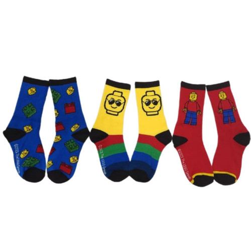 LEGO 3 Pack of  Youth Crew Socks by Bioworld Side View LEGO 3 Pack of  Youth Crew Socks by Bioworld Side View