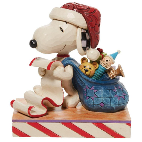 Santa Snoopy with List and Bag Figure by Jim Shore Front View