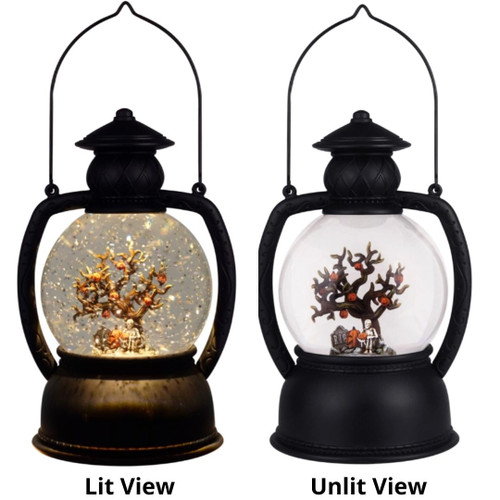 10.25" Haunted Skeleton With Tree Glitter Lantern 