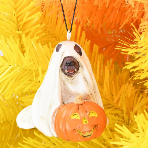 Halloween Ghost Dog Ornament Lifestyle Shot Halloween Ghost Dog Ornament Lifestyle Shot