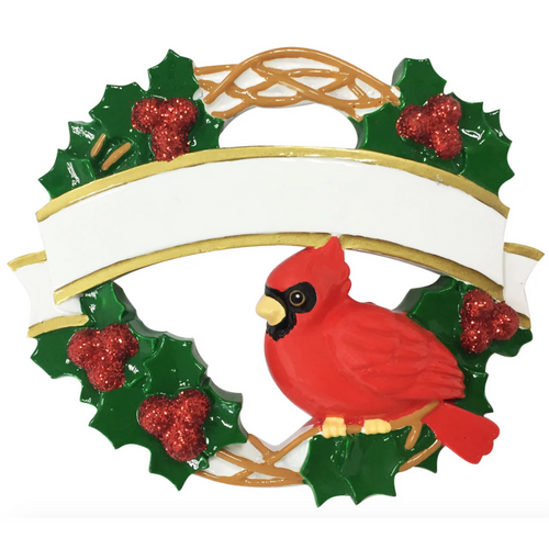 Cardinals with Wreath Personalized Ornament