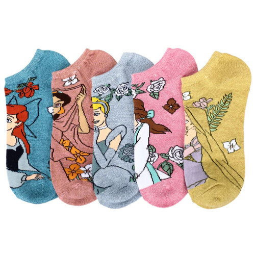 Disney Princesses Floral 5-Pair Pack of Ladies Ankle Socks by Bioworld 
