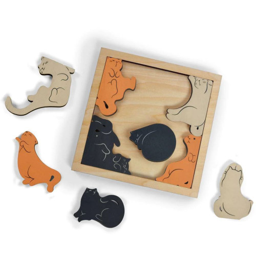Kitty Corner Cat Wooden Puzzle Unpackaged View