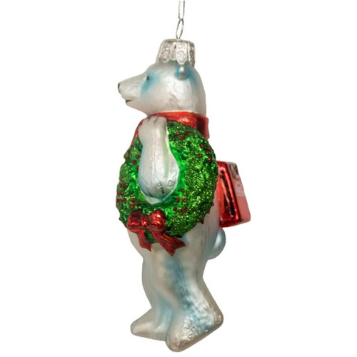 Coca-Cola Bear with Wreath and Cooler Glass Ornament  - Side View Coca-Cola Bear with Wreath and Cooler Glass Ornament  - Side View