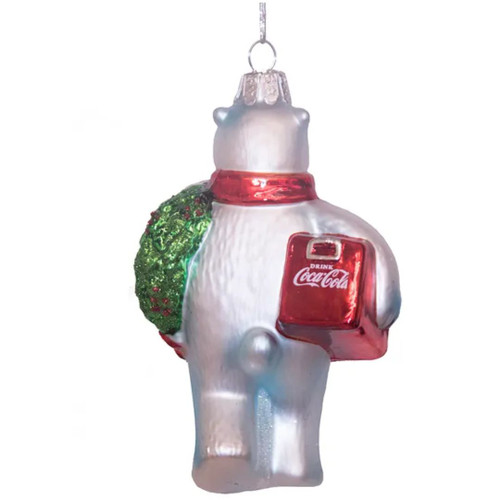 Coca-Cola Bear with Wreath and Cooler Glass Ornament - Back View Coca-Cola Bear with Wreath and Cooler Glass Ornament - Back View