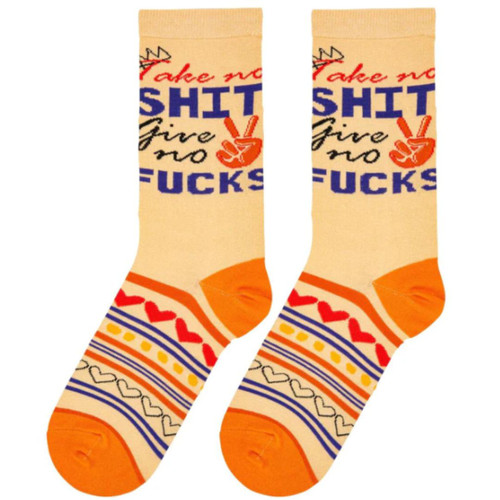 Take No Shit Give No F*cks Crew Socks for Women by Cool Socks