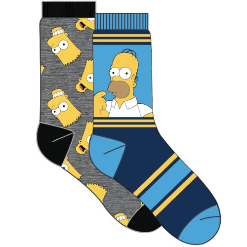 The Simpsons Thinking Homer in Blue, Bart in Grey 2-Pair Pack of Crew Socks