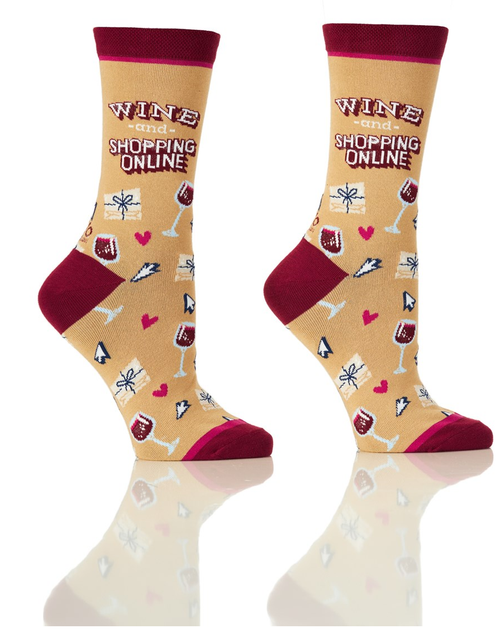 Wine and Online Shopping Women's Crew Socks by Yo Sox