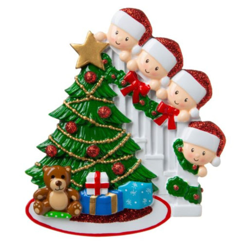 Family of Four - Family Peeking Personalized Ornaments Family of Four - Family Peeking Personalized Ornaments