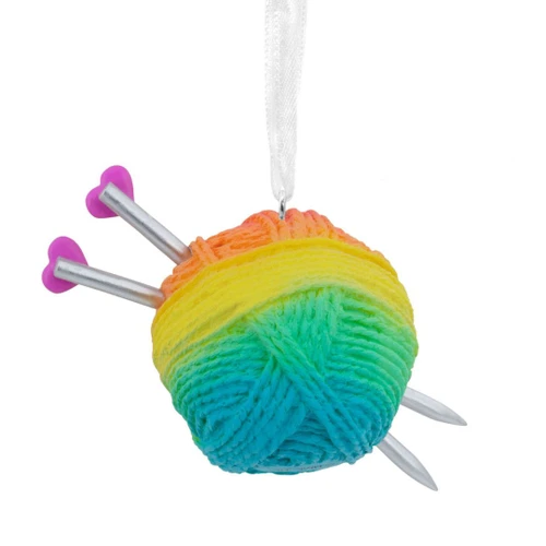 Knitting Yarn Ball and Needles Ornament by Hallmark - Back View