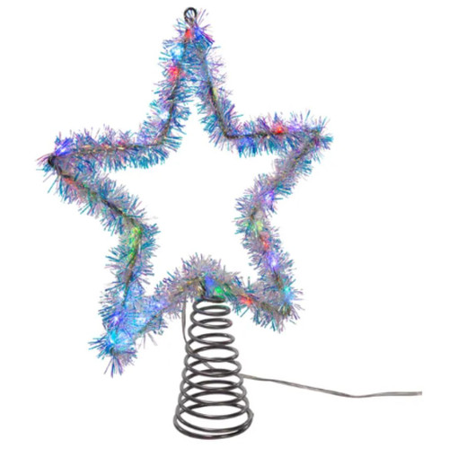 LED Silver Tinsel Star Tree Topper