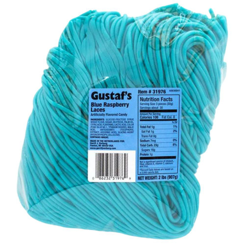 Gustaf's Blue Raspberry Licorice Laces - 2lb Bag