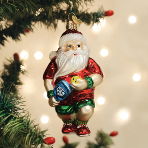 Pickleball Santa Glass Ornament by Old World Christmas  Pickleball Santa Glass Ornament by Old World Christmas