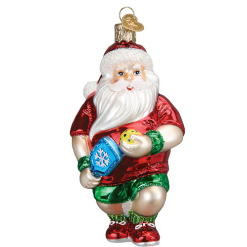 Pickleball Santa Glass Ornament by Old World Christmas  Pickleball Santa Glass Ornament by Old World Christmas