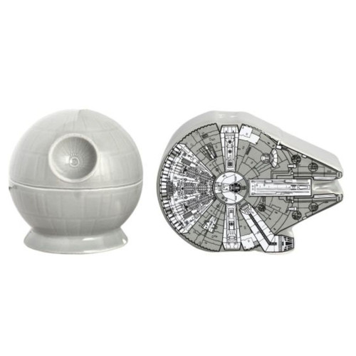 Star Wars Millennium Falcon and Death Star Sculpted Ceramic Salt and Pepper Shakers  Star Wars Millennium Falcon and Death Star Sculpted Ceramic Salt and Pepper Shakers