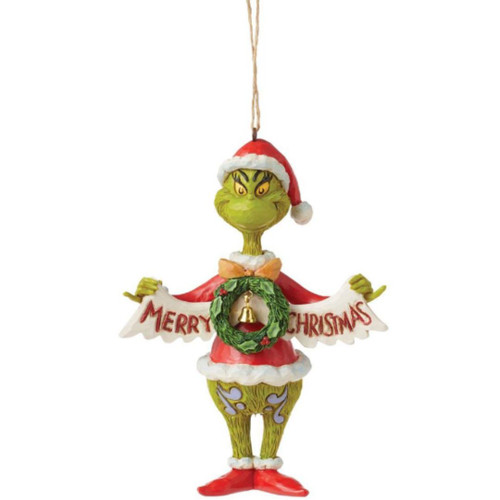 Grinch Holding Merry Grinchmas Banner Ornament By Jim Shore  Grinch Holding Merry Grinchmas Banner Ornament By Jim Shore
