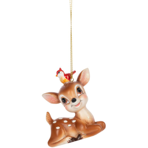 Vintage Reindeer Ornament W Bird