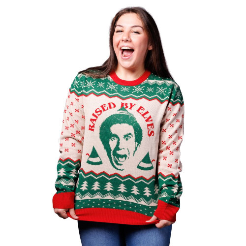 Buddy the Elf - Raised by Elves Sweater - Front