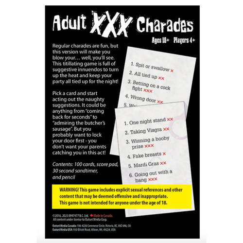Adult XXX Charades Back of Box