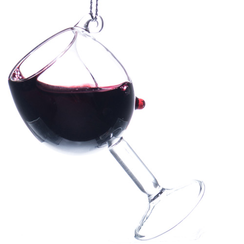 Wine Glass Ornament with Liquid  - red