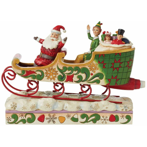 Buddy the Elf with Santa in Sleigh Spreading Christmas Cheer Figure by Jim Shore