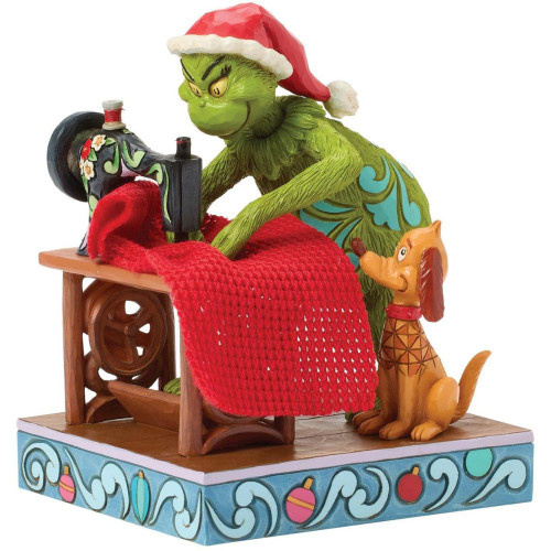 Grinch Sewing Santa Suit Figure by Jim Shore - Side View Grinch Sewing Santa Suit Figure by Jim Shore - Side View