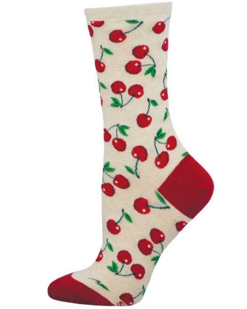 Absolutely Cherry - Ivory Heather Socks for Women by Socksmith  Absolutely Cherry - Ivory Heather Socks for Women by Socksmith