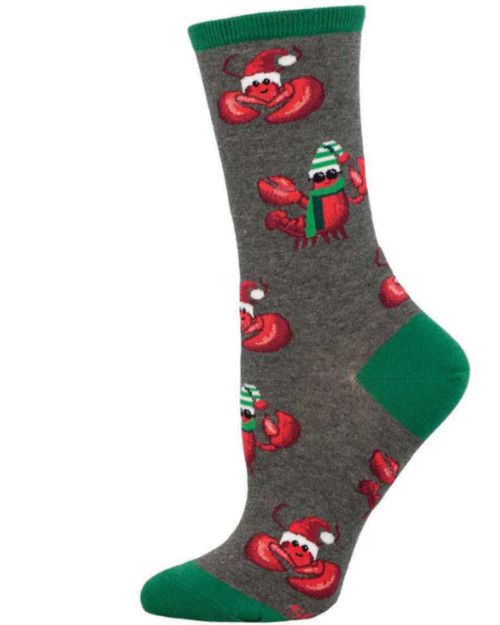 Festive Lobsters - Grey Heather Socks for Women by Socksmith  Festive Lobsters - Grey Heather Socks for Women by Socksmith