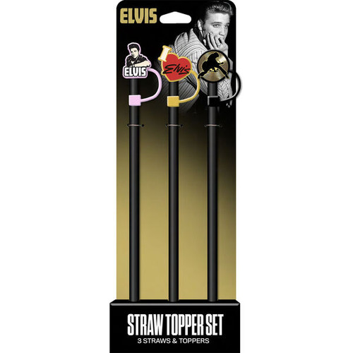 Elvis Silicone Straw Topper Set