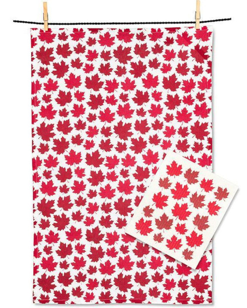 Maple Leaf Kitchen Towel and Swedish Dishcloth Set 