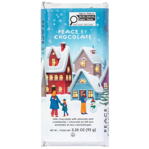 Holiday Milk Chocolate Bar with Almonds and Cranberries by Peace by Chocolate