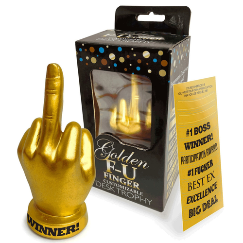 Golden Middle Finger Customizable Trophy