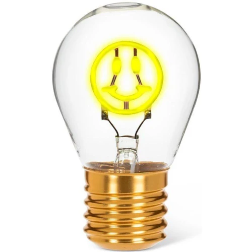 Smiley Face Neon LED Lightbulb Lamp with Wood Stand