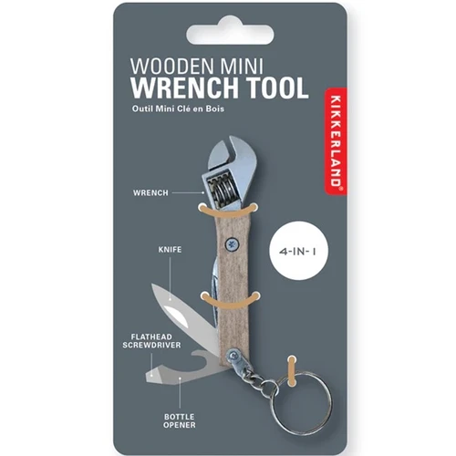 Wooden Mini Wrench Multi-Tool on Card