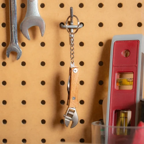 Wooden Mini Wrench Multi-Tool on Pegboard