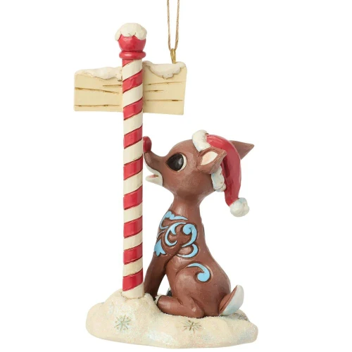 Rudolph by North Pole Sign Ornament - Rear View