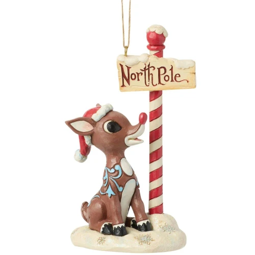 Rudolph by North Pole Sign Ornament by Jim Shore