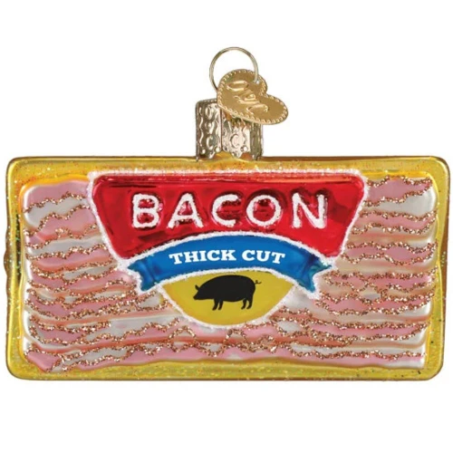 Front View - Pack of Bacon Glass Ornament by Old World Christmas
