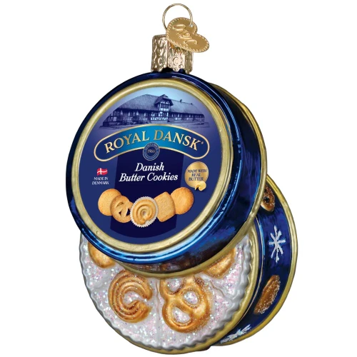 Front View - Butter Cookies Tin Glass Ornament by Old World Christmas