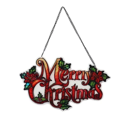 Merry Christmas Stained Glass-Style Hanging Decoration
