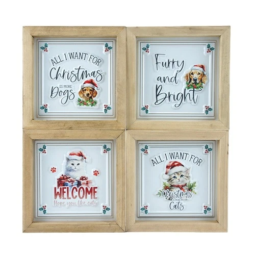 Christmas Cats & Dogs Framed Metal Art