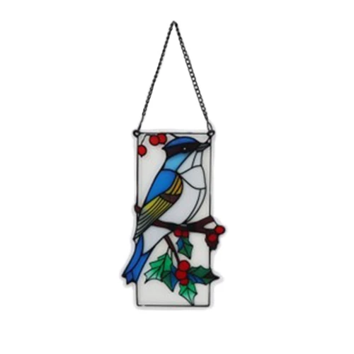 Blue Jay Stained Glass Christmas Art