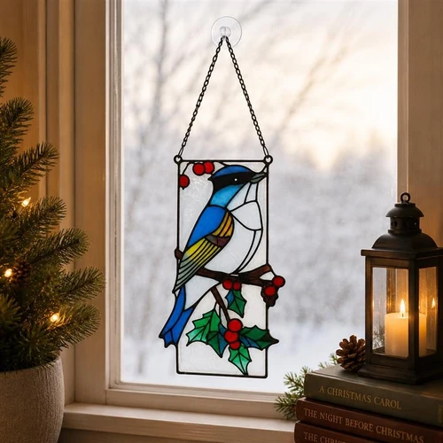 Blue Jay Lifestyle Stained Glass Christmas Art