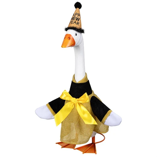 Giddy the Goose wearing New Years Eve Dress
