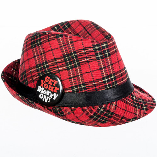 Get Your Merry On Christmas Plaid Fedora
