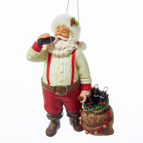 Santa in Suspenders with Coke in his Sack Ornament Santa in Suspenders with Coke in his Sack Ornament